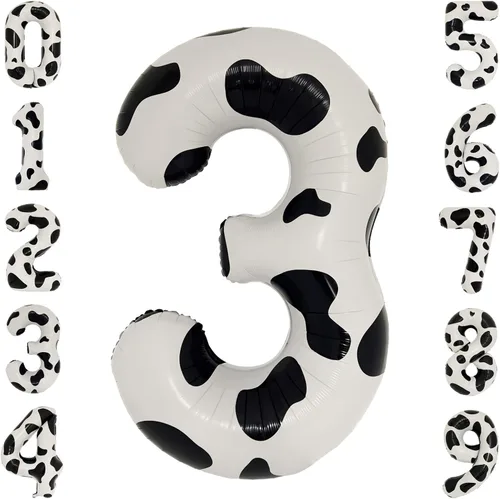 Vista 7 de Globo con estampado de vaca de 40 pulgadas, globo grande del número 0 para decoraciones de cumpleaños de vaquera, suministros de fiesta, globos