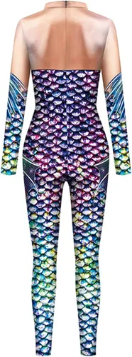 Vista 5 de Traje de baño de sirena para mujer con estampado de escamas de pez de manga larga para vacaciones de verano