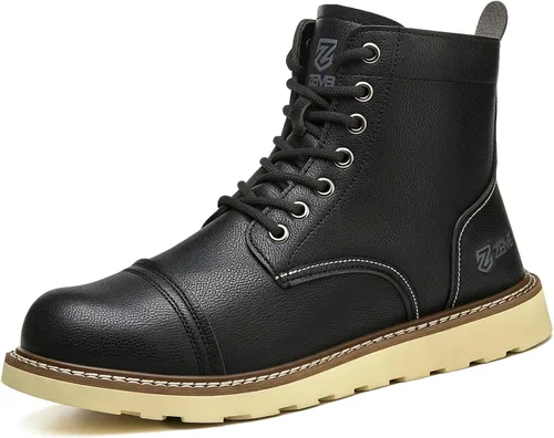 Vista 9 de Botas con punta de acero para hombres y mujeres, botas de trabajo sin cordones para la construcción Caqui