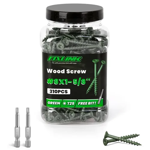 Vista 10 de Tornillos de madera de 1 pulgada, tornillos de cubierta FIXLINK #8 x 1, 150 piezas, con revestimiento epoxi, T25 Star Bit con revestimiento