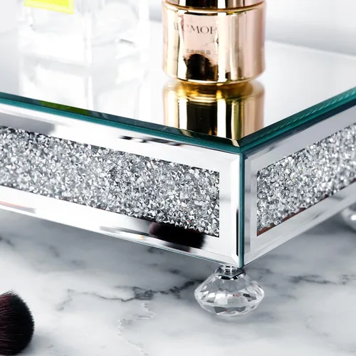 Vista 5 de TACIDON Elevador de cristal con espejo para fregadero de cocina, encimera de baño, decoración moderna. Soporte de pedestal de cristal