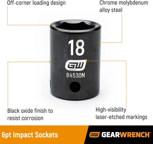Vista 2 de GEARWRENCH - Juego de llaves de vaso de impacto estándar, color negro