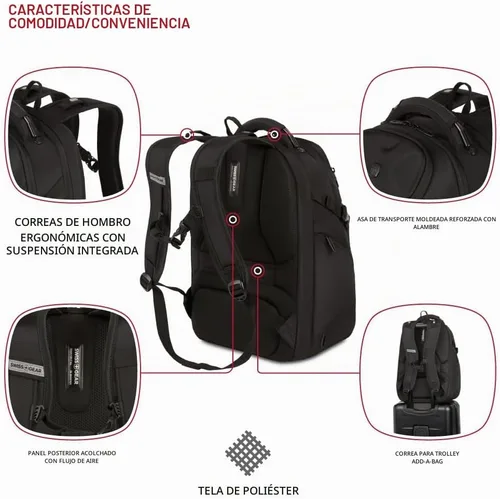 Vista 2 de SwissGear Endure ScanSmart – Mochila para portátil con tecnología TSA aprobada – Compatible con la mayoría de laptops de 17" – Múltiples bolsillos