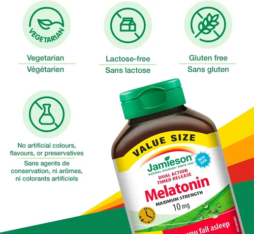 Vista 4 de Jamieson Laboratories Suplemento de melatonina, 10 mg, 100