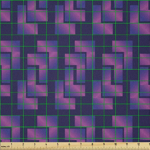 Vista 2 de Ambesonne Synthwave Fabric by The Yard, Purple Toned Gradient with Futuristic Cubic Geometric Forms, Microfiber Fabric for Arts and Crafts Textiles