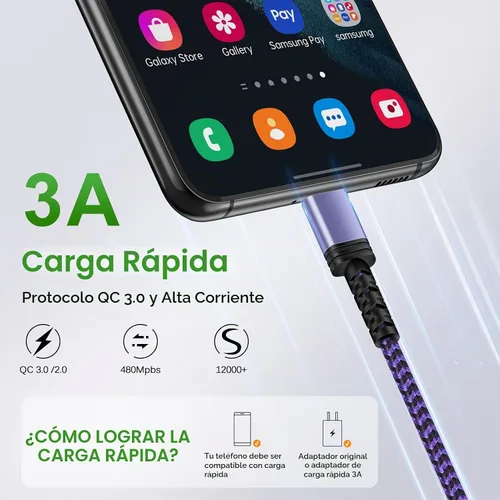 Vista 2 de Samsung - Cable de carga rápida tipo C, cable de alimentación de teléfono Android de 6 pies para Samsung Galaxy A23/A15 5G/A14 5G/A54/A53/S24/S23