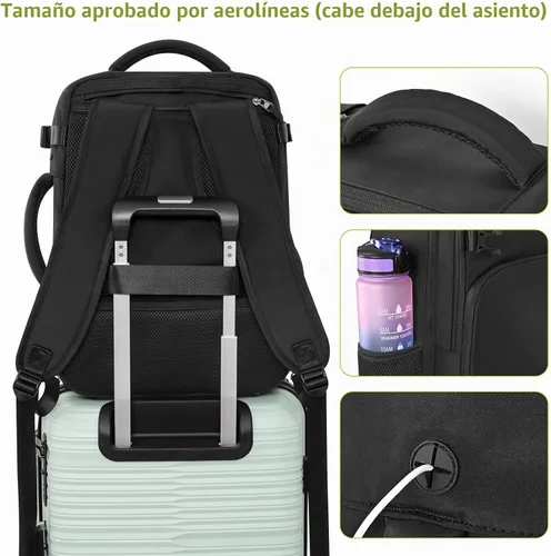 Vista 3 de Mochila de Viaje Snoffic para Mujer, Negro, 17 pulg.