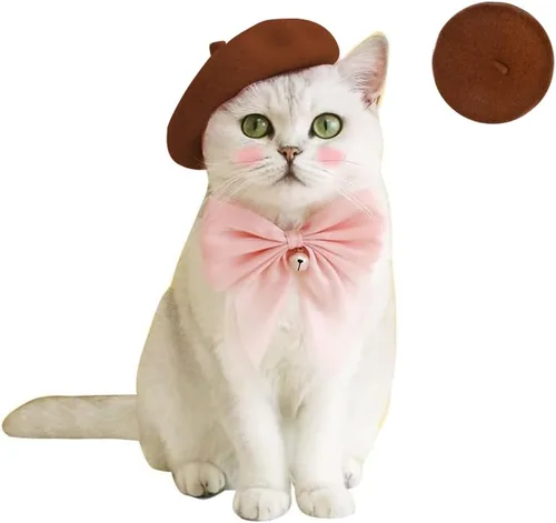 Vista 15 de Gorras de boina para perro Boinas para gatos Moda para las cuatro estaciones Graciosas y cómodas de lana Gorra para mascotas (Negro)
