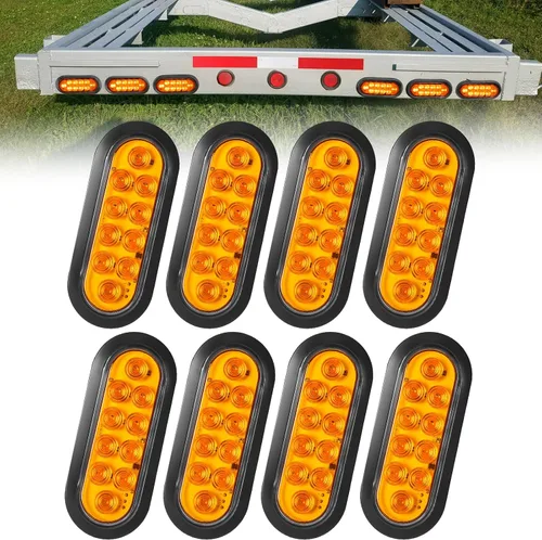 Vista 22 de 2 luces LED ámbar ovaladas para remolque, 6 pulgadas, luces LED ovaladas de parada, intermitentes, luces de freno de remolque lateral, lámpara de 2