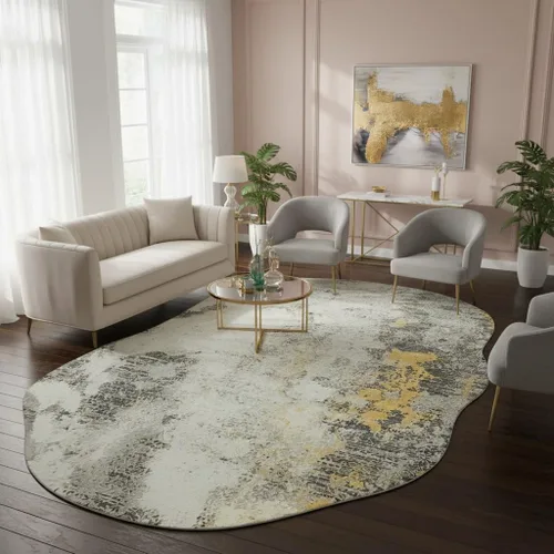 Vista 25 de Alfombra moderna con forma abstracta beige para sala de estar, dormitorio, comedor, contemporánea, lavable, de 2 x 3 pulgadas, decoración