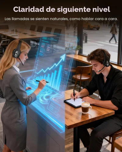 Vista 8 de Auriculares Bluetooth Trucker con base de carga, auriculares inalámbricos manos libres con micrófono de cancelación de ruido y botón de silencio