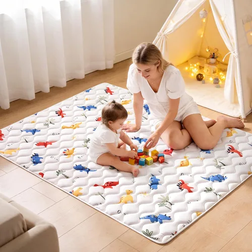 Vista 8 de Tapete de Juego de Espuma Premium Inodoro para Bebés de 36" x 36", Tapete de Gateo de Tela de Microfibra Suave para Piso - Cómodo e Hipoalergénico