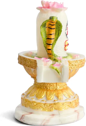 Vista 2 de SATVIK Resina Señor Shiva Shivling Estatua hecha a mano Linga Lingam Mahadev Shivling con Shesnag, Abhishek Patra Shivling Idol Showpiece Hindú