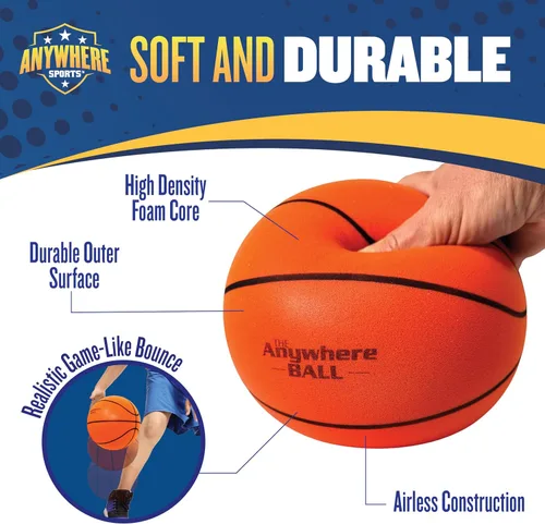 Vista 5 de Anywhere Ball, Silent Basketball, Airless Foam for Indoor Training, Dribbling, and Realistic Bounce