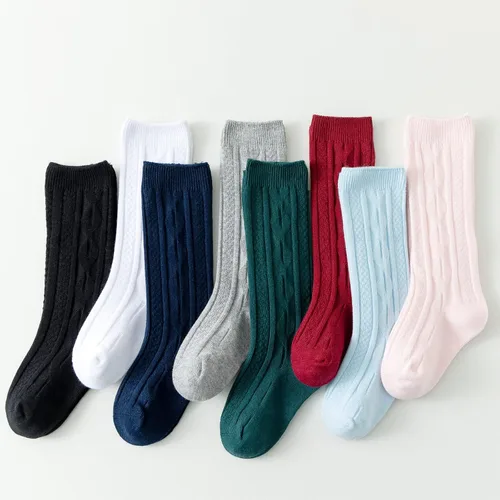 Vista 8 de Calcetines altos hasta la rodilla para bebé, calcetines largos de punto trenzado, calcetines de algodón sin costuras, para recién nacidos, niños