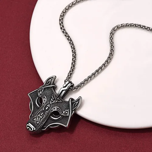 Vista 8 de FaithHeart Collar con colgante de lobo vikingo nórdico para hombres y mujeres, acero inoxidable, chapado en oro de 18 quilates, joyería con embalaje