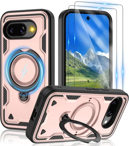Vista 11 de Gritup fro Funda para Google Pixel 9A, funda protectora magnética de grado militar compatible con Mag-Safe, 2 protectores de pantalla HD, soporte