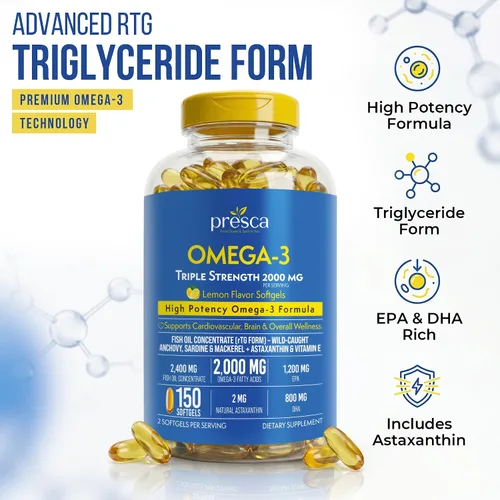Vista 5 de Triple Strength Omega 3 Aceite de Pescado 2400mg w/Astaxantina 150 Cápsulas Blandas