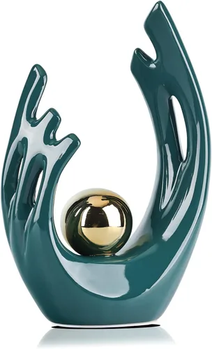 Vista 17 de LCCCK Decoración estética dorada de 9.5 pulgadas de alto, soporte de TV, centro de mesa funky, estatua y escultura de cerámica de arte abstracto