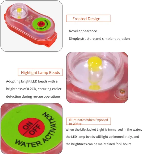 Vista 4 de Luz de chaleco salvavidas, luz estroboscópica con localizador automático, luces estroboscópicas de barco marino, equipo de supervivencia LED