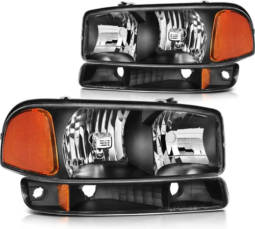 Vista 35 de Conjunto de faros delanteros para Chevy Avalanche 1500 2003-2006 para Avalanche 2500 03-06 para 1500 Classic 2007 carcasa negra reflector ámbar