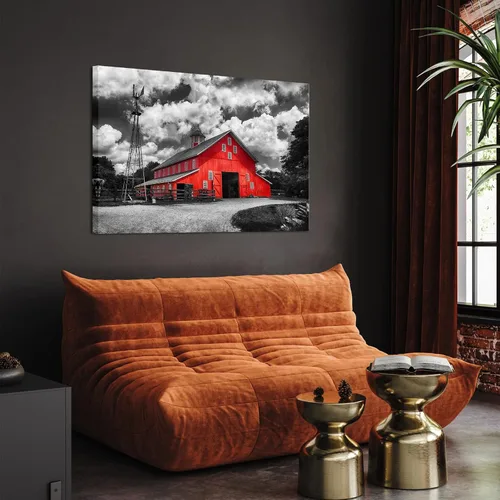 Vista 4 de Derkymo Arte de pared de granja rojo y negro, ilustraciones de granero, 24 x 36 pulgadas