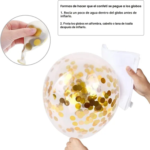 Vista 4 de Globos de confeti azul marino y dorados, 50 unidades de 12 pulgadas, globos de cumpleaños de perla blanca y dorados metálicos cromados