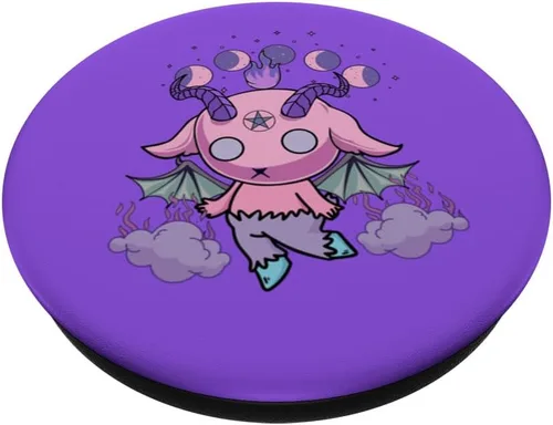 Vista 2 de Pastel Goth Kawaii Baphomet Anime Creepy Cute Pink PopSockets púrpura intercambiable PopGrip