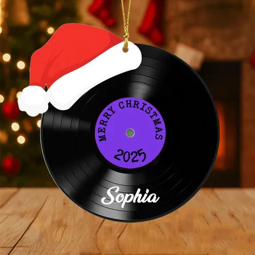 Vista 5 de Adorno de Disco de Vinilo Retro Personalizado 2025, Adorno de Músico Personalizado para Amantes de la Música, Decoración de Árbol de Navidad