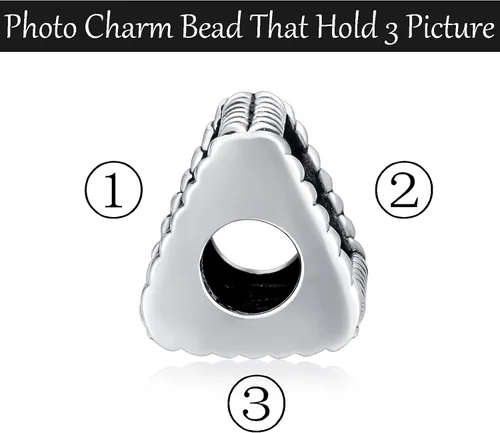 Vista 4 de PEIMKO Personalized 35 Side Photo Charm Bead That Hold 35 Picture Fit Snake Bracelet Sterling Silver Custom Photo Charm Bead Customized Picture