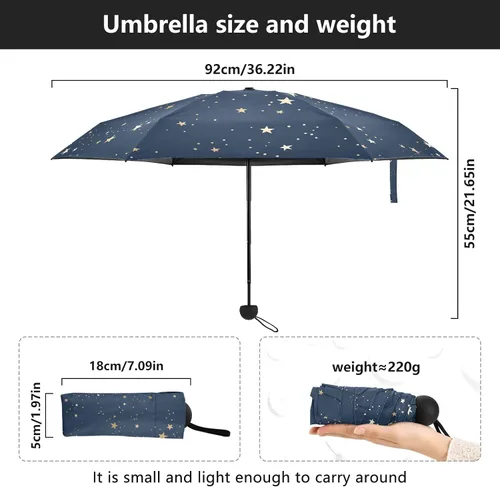 Vista 3 de QwThum Sombrilla de viaje plegable compacta con protección UV para 99% de protección UV, resistente al viento, a prueba de lluvia, pequeña luz a