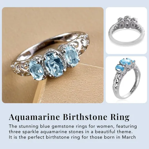 Vista 4 de 3 Birthstone Rings for Women in 925 Sterling Silver with Platinum Plated Daughters Mothers Ring - Gemstone Jewelry Birthday for Her Birthday Gifts