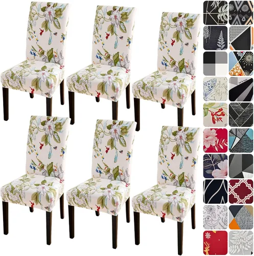 Vista 35 de Juego de 4 fundas para sillas de comedor, elásticas de elastano estampadas, fundas para sillas de comedor, lavables, extraíbles para sillas Parsons