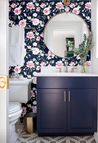 Vista 7 de Blooming Wall DPY53-D Papel pintado de rosas frescas de acuarela con hojas boho texturizadas despegar y pegar autoadhesivo papel pintado pre-pegado