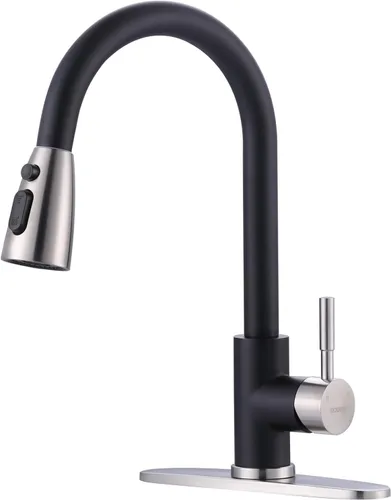 Vista 14 de WOWOW Grifo de cocina con rociador, grifo de fregadero de cocina, acero inoxidable SUS 304, grifo de cocina de níquel cepillado de arco alto