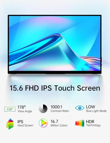 Vista 2 de CAPERAVE Monitor Portátil Táctil de 15.6'', Pantalla Táctil FHD IPS con Vidrio Templado, Monitor de Viaje con Soporte y Altavoz, Monitores Externos