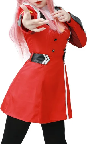Vista 3 de C-ZOFEK Vestido rojo para mujer, talla de EE. UU., trajes de cosplay, uniforme de anime, disfraz de Navidad y Halloween