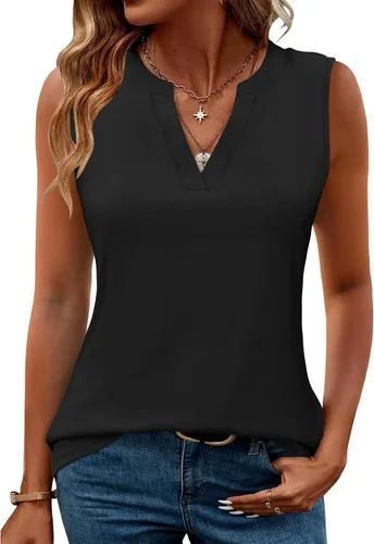Vista 27 de Romanstii Camisas sin mangas para mujer, estilo casual, de verano, cuello en V, blusas elegantes, túnica
