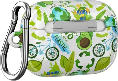 Vista 4 de Funda compatible con Airpods Pro Airpods 1, 2, 3 generación, sostenible, de cuerpo completo, diseño ecológico, funda de plástico con llavero Go