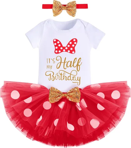 Vista 2 de Conjunto de falda de princesa con diseño de lunares para bebé para el primer cumpleaños de niñas