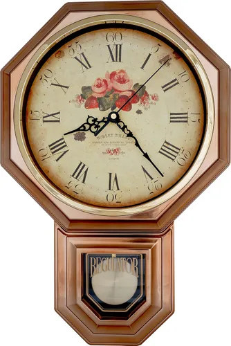 Vista 15 de JUSTIME Reloj de pared clásico vintage tradicional de estilo Schoolhouse, con péndulo y melodía Westminter cada hora, relojes de pared con melodía