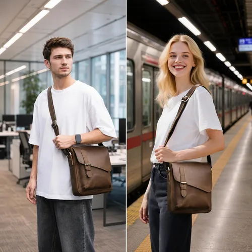 Vista 4 de NIUCUNZH Genuine Leather Men Messenger Bag Shoulder Crossbody Purse Work Coffee