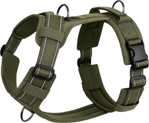 Vista 8 de OneTigris - Arnés para perro, chaleco para perro con acolchado suave sin tirones, nylon ajustable táctico de alta resistencia para perros medianos