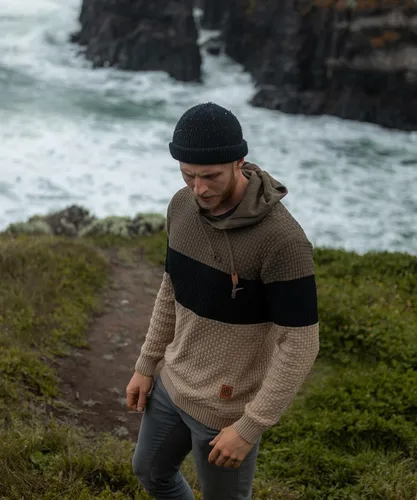 Vista 4 de Zaitun Sudadera con capucha para hombre, de manga larga, de punto sólido, suéter con capucha