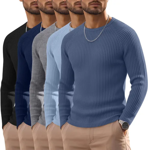 Vista 23 de Oakgarden Paquete de 5 camisas térmicas acanaladas de manga larga para Colores básicos