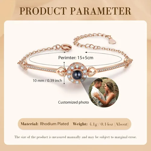 Vista 5 de Pulsera de proyección de fotos, pulsera personalizada con imagen en el interior, pulsera de fotos personalizada para parejas, amigas y mujeres