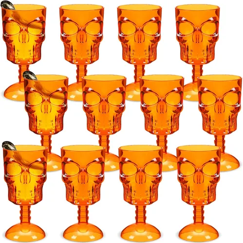 Vista 7 de Bokon Juego de 12 copas de Halloween, copas de calavera, decoración de mesa gótica, copa de vino de plástico, suministros para fiesta de Halloween