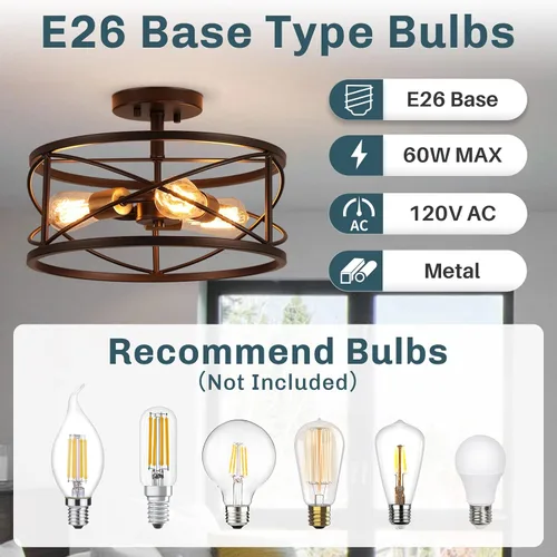 Vista 3 de mavcadonf Lámpara de techo semiempotrada de 3 luces, de 14 pulgadas, industrial y moderna, con jaula de metal, lámpara de techo con acabado