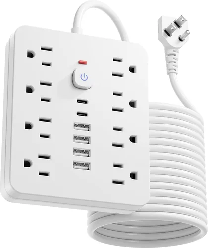Vista 8 de Regleta de alimentación con protector de sobretensiones - Chiefway Enchufe de pared con múltiples tomas y 8 salidas de CA, 6 puertos USB (2 USB C)