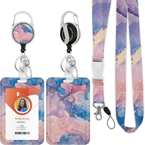 Vista 30 de Soporte para tarjetas de identificación con cordón, soporte retráctil para tarjetas de identificación, correa desmontable para el cuello con carrete